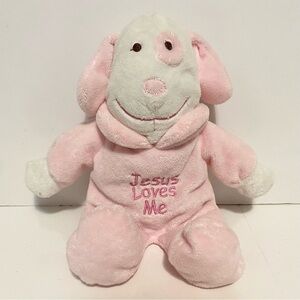 🔥4/$15 🔥 DanDee Jesus Loves Me Puppy Dog Pink White Plush Stuffed Animal Baby